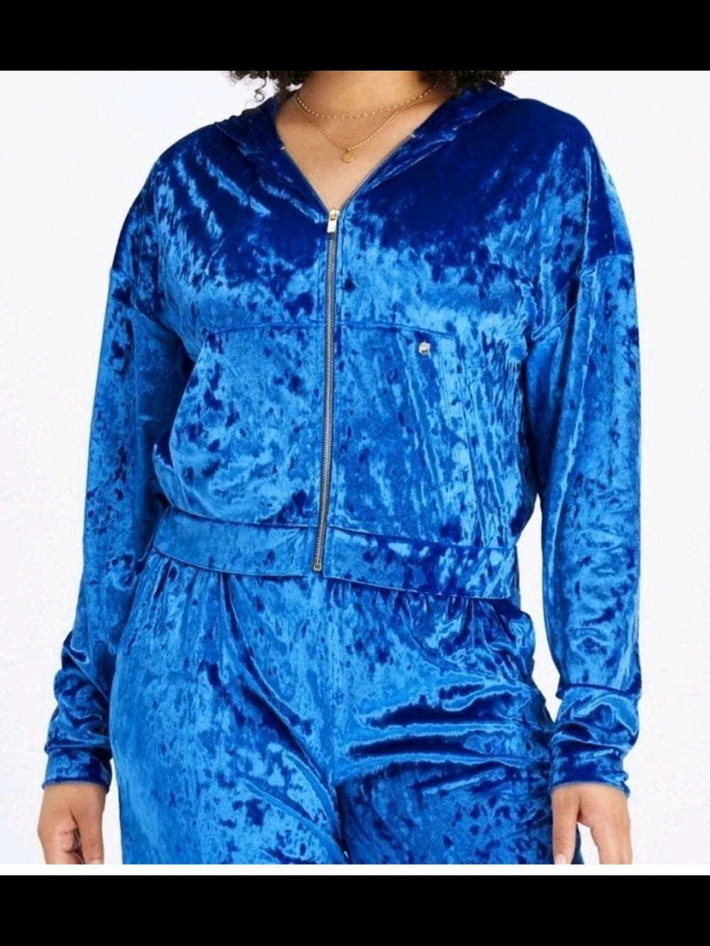 Fabletics Royal Blue Velvet Zip Hoodie